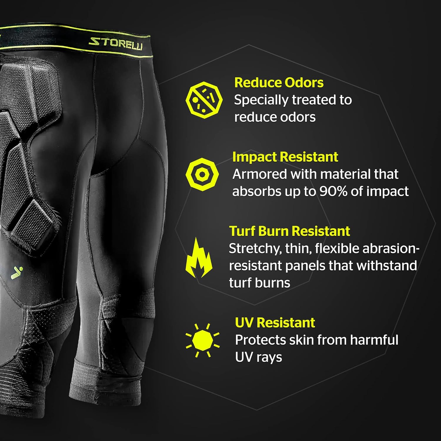 Storelli BodyShield 3/4 Goalkeeper Leggings 2, High-Impact Protection Sweat-Wicking, UV-Resistant Athletic Bottoms for Soccer - Image 4