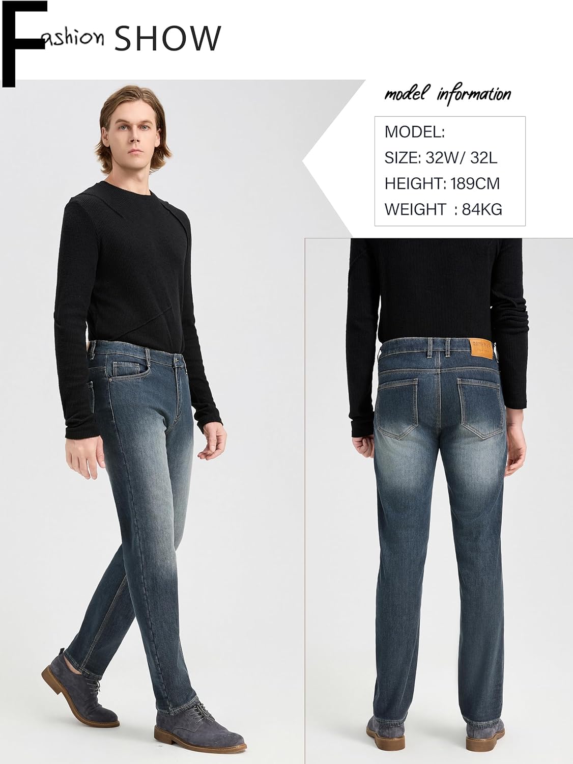 Men's Sherpa Fleece Lined Jeans Winter Thermal Pants with Stretch Denim Business Casual Straight - Image 4