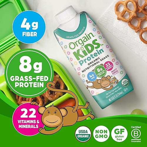 Miniatura 4 de Orgain Organic Kids - Batido nutricional de proteínas, cereales frutales, aperitivos para niños con 0.31 onzas de proteína láctea, 22 vitaminas y