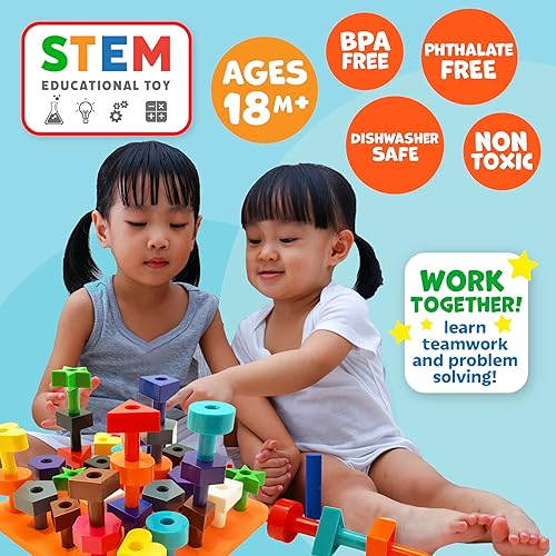 Miniatura 4 de Skoolzy Tablero de clavijas para niños pequeños, 38 piezas con libro electrónico, tablero de clavijas apilables, juego de colores y juguete de