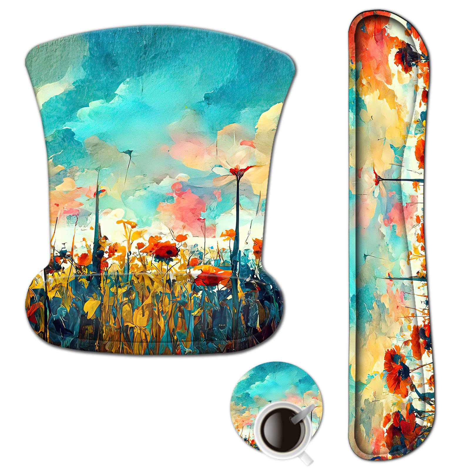 ArtSo Mouse Pad Wrist Support and Keyboard Wrist Rest Ergonomic Memory Foam Mousepad Non-Slip Easy Typing and Pain