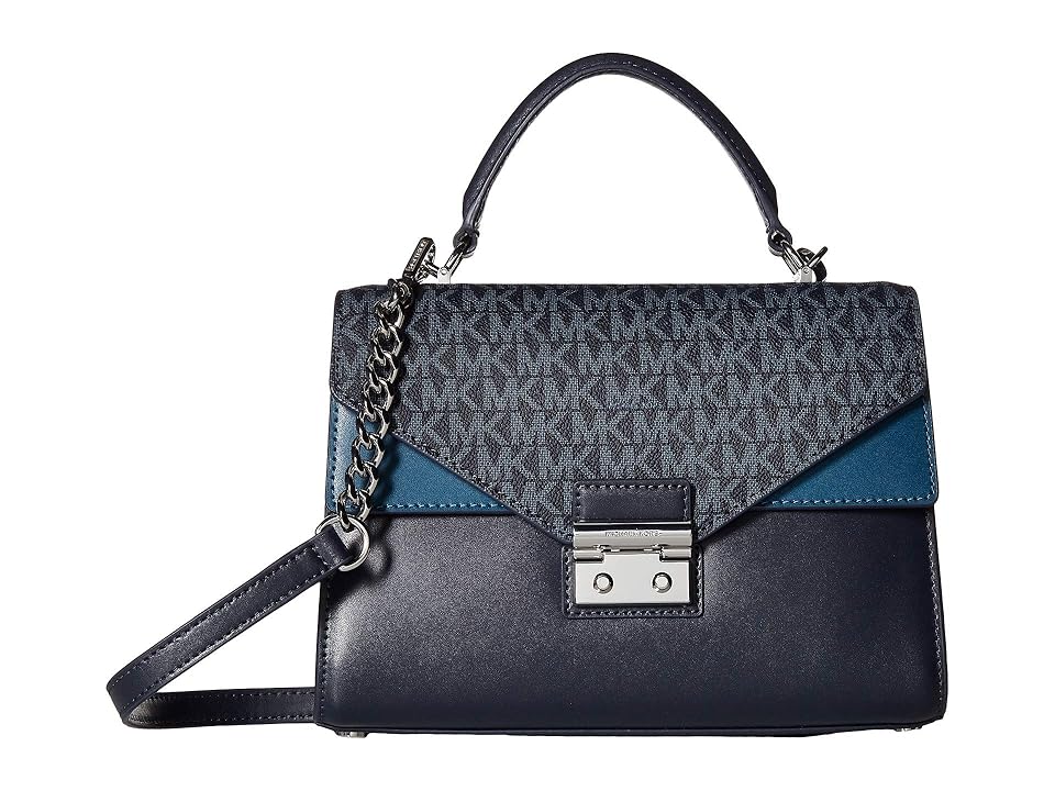 

MICHAEL Michael Kors Sloan Medium Double Flap Satchel (Admiral/Pale Blue/Luxe Teal) Satchel Handbags