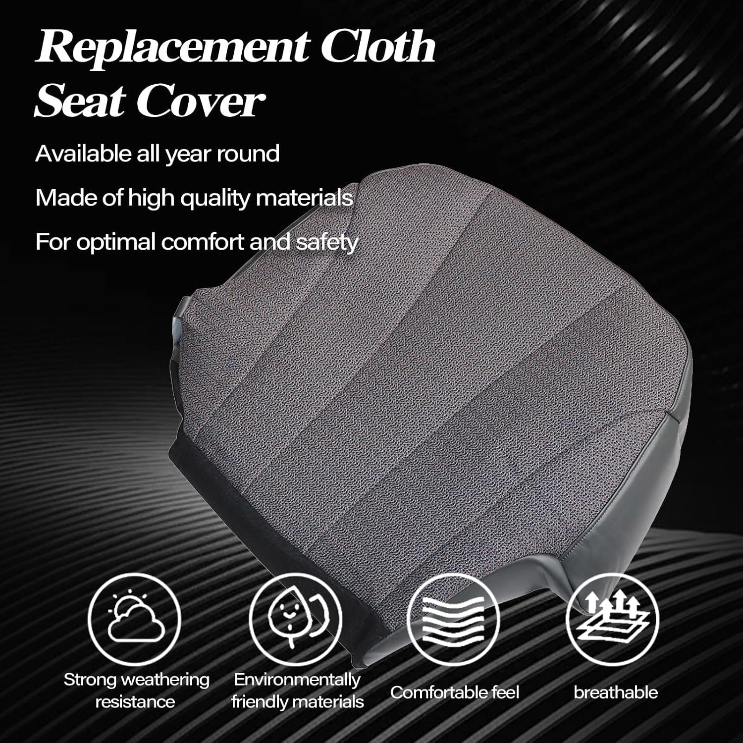 SecosAutoparts Driver Side Bottom Replacement Cloth Seat Cover Dark Gray #12C Compatible with Chevy Silverado 1500 2500 3500 1999 2000 2001 2002