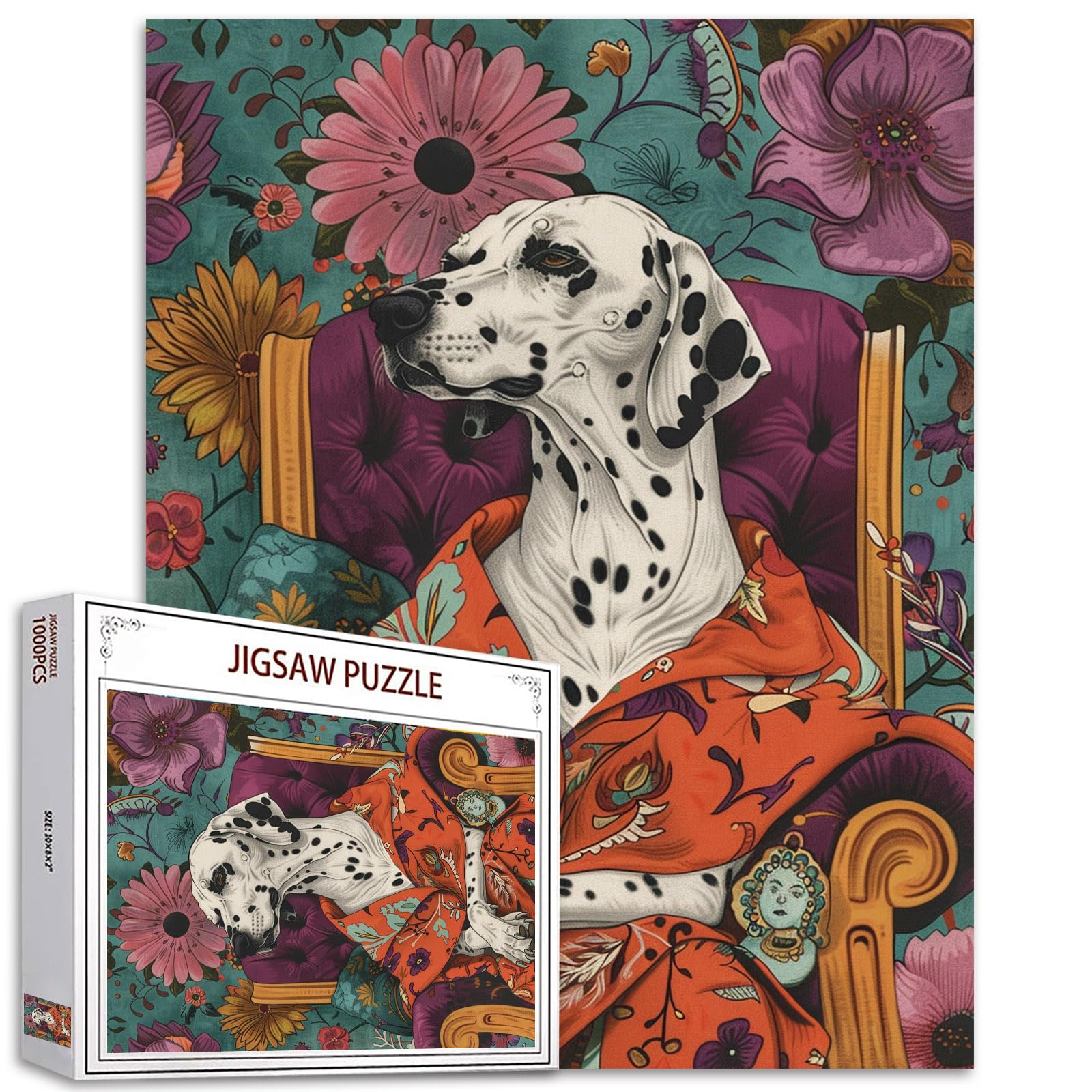 Dog in Clothes Sitting on the Couch 1000 Piece Jigsaw Puzzle, Jungle Animal Botanical Art DIY Puzzle for Home Decor, Family Game Nights, Great Gift