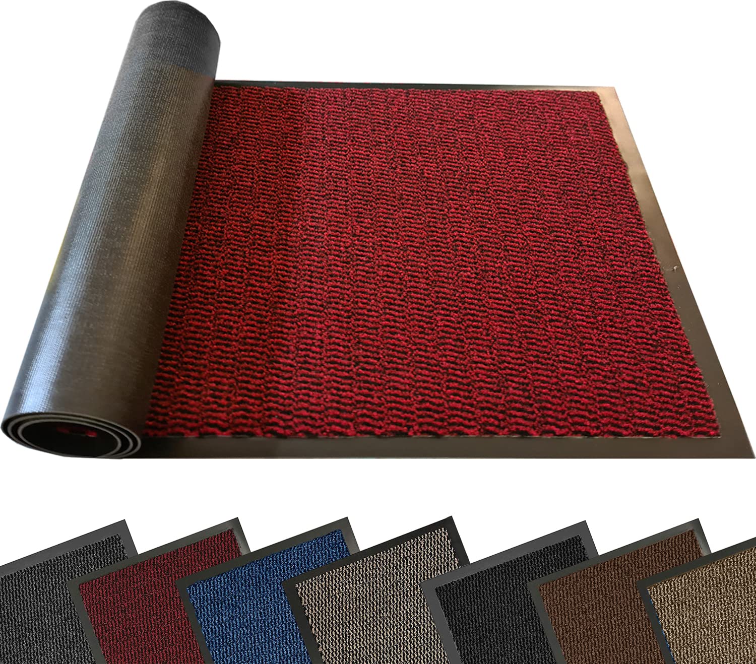 TrendMakers SMALL WINE RED/BLACK DOOR MAT DIRT TRAPPER NON SLIP WELCOME ENTRANCE INDOOR/OUTDOOR RUBBER BACKED DOORMAT RUNNER BARRIER MATS RUG PVC EDGED KITCHEN FLOOR MAT 40X60CM (1ft 4" x 2ft)