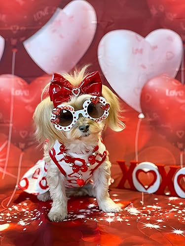 Miniatura 4 de Fitwarm Paquete de 2 vestidos de tul XOXO para el día de la madre, ropa para perros pequeños, ropa para gatos, rojo, talla M