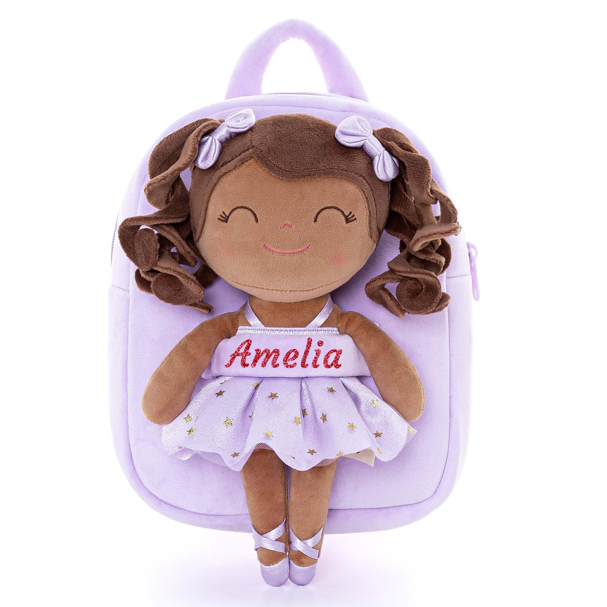 Gloveleya Personalized Toddler Backpack Ballerina Girl Gifts Plush Curly Hair Ballet Backpack - Black Purple 9 inches