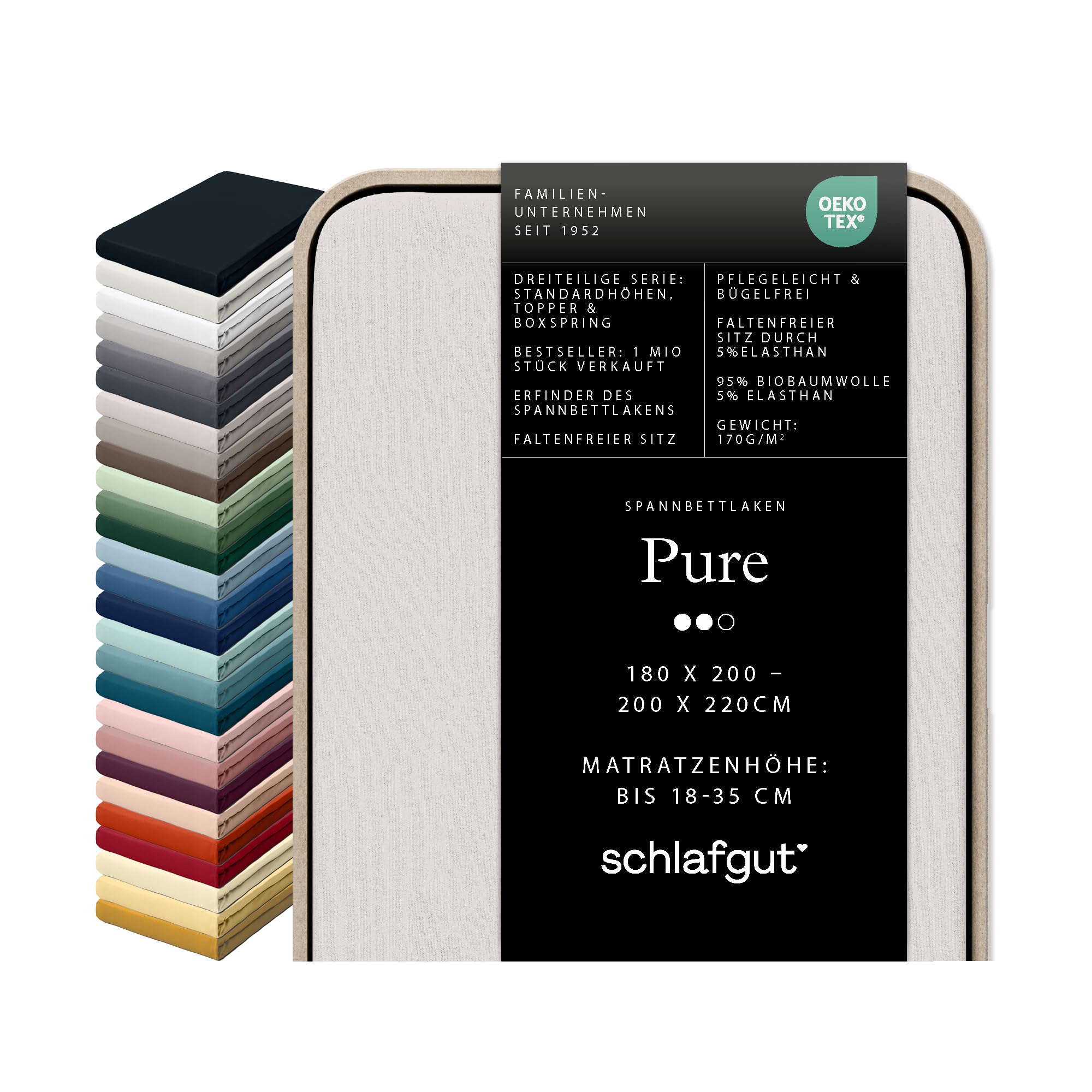 Schlafgut Spannbettlaken Pure – Bio-Baumwolle mit Elasthan, Rundum-Gummizug