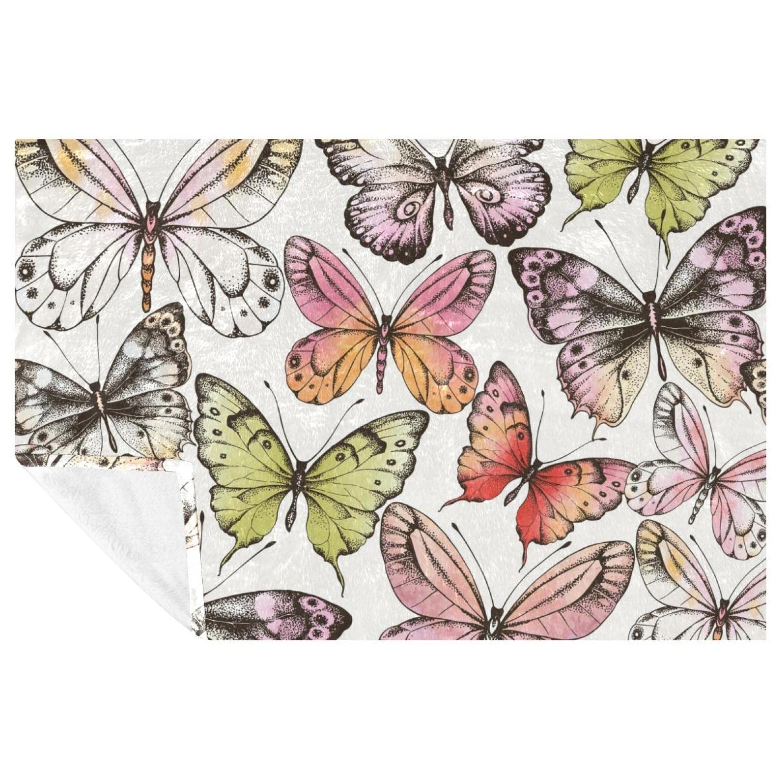 Couverture chaude de lit haut de gamme motif papillon aquarelle 150x100