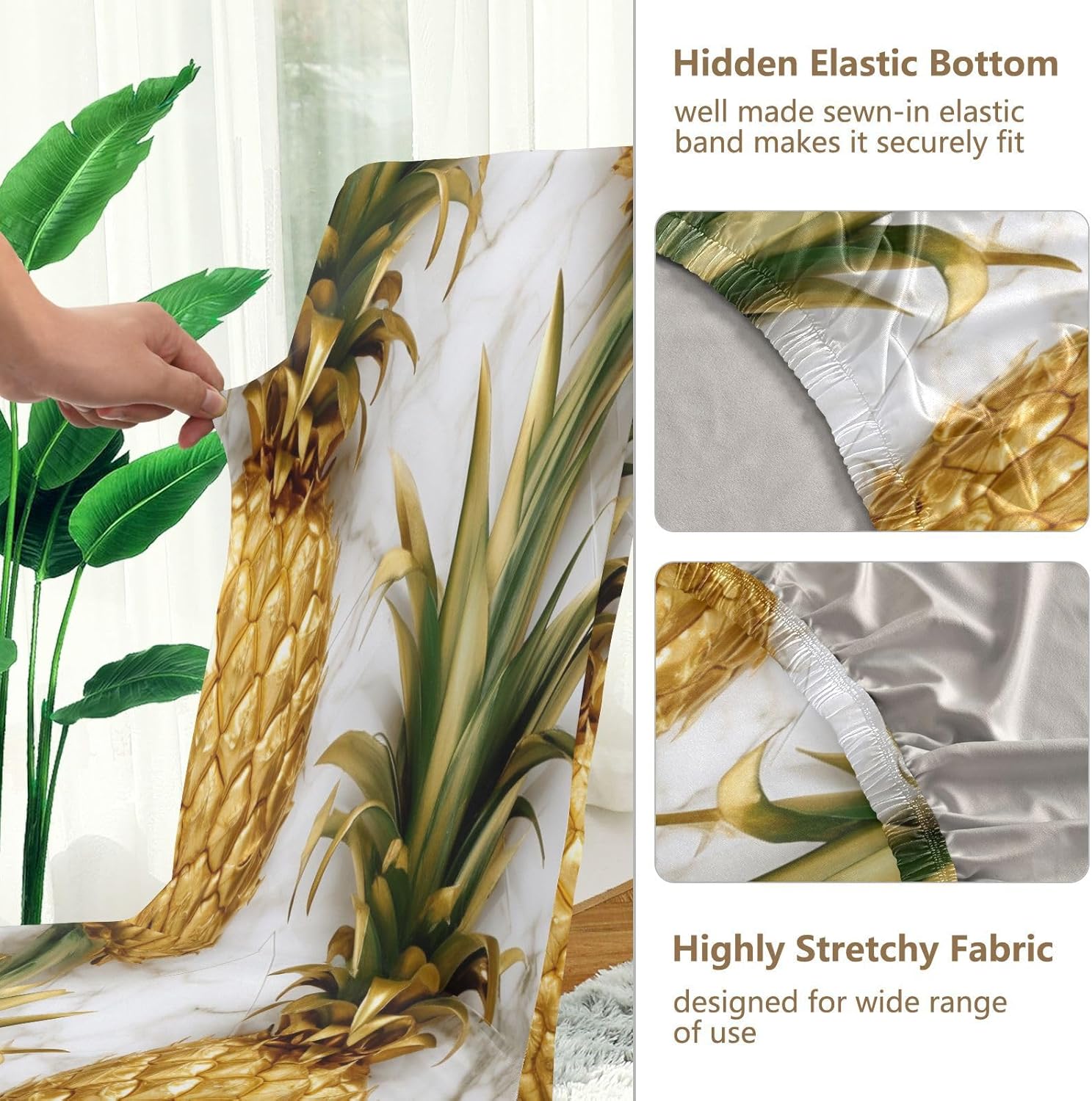 ALAZA Pineapples Marble Background Dining Room Chair Slipcovers Dining Chair Covers Parsons Chair Slipcover Office Chairs Stretch Chair Covers for Dining Room