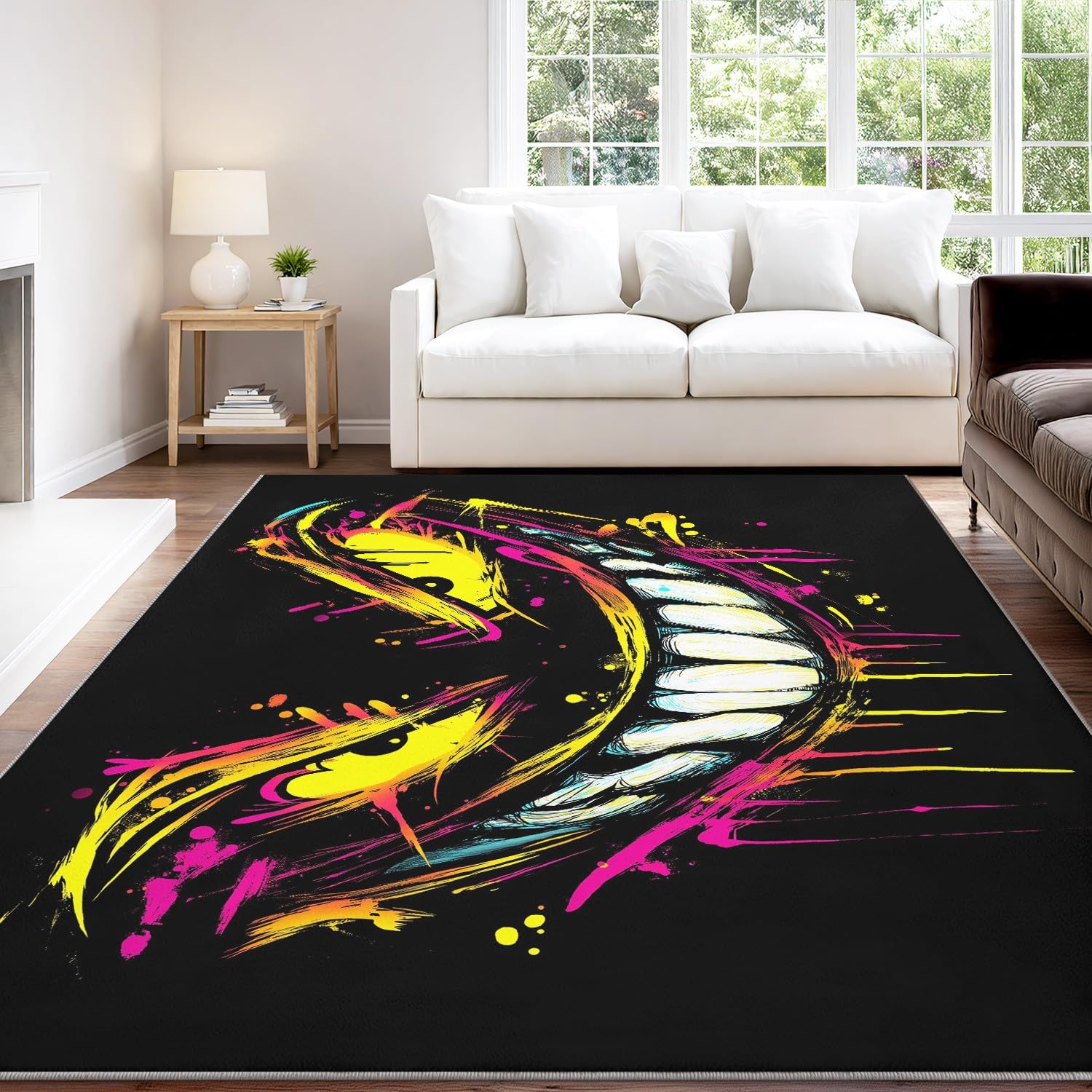 Generico Graffiti Abstrakcyjny Trendy Unikalny Halloween Smile Dywan Można prać w pralce Miękki w dotyku 160 x 230 cm Trwały dywan do pokoju młodzieżowego Wielokolorowa antypoślizgowa mata