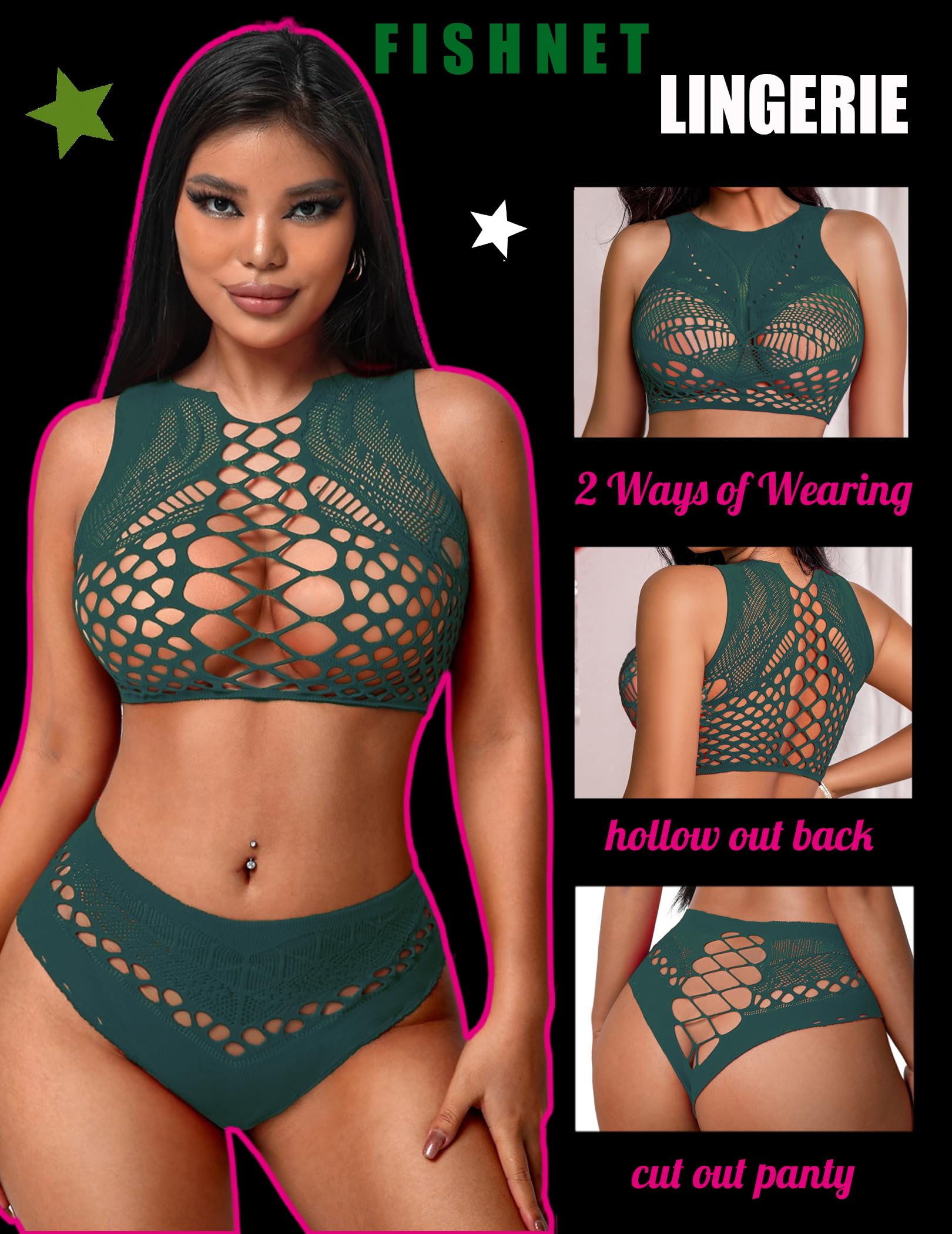 Avidlove Womens Fishnet Lingerie for Women Sexy Two Piece Lingerie Set Stripper Outfit: One Size Blue Green