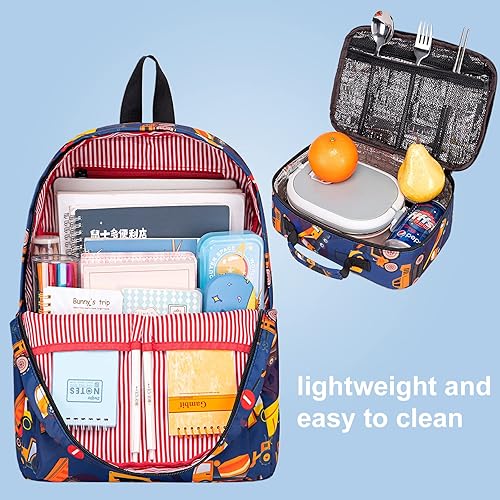 Miniatura 7 de Mochila escolar para niños con lonchera para niños, jardín de infantes, mochila escolar para preescolar y jardín de infantes, Tractor Azul Marino,