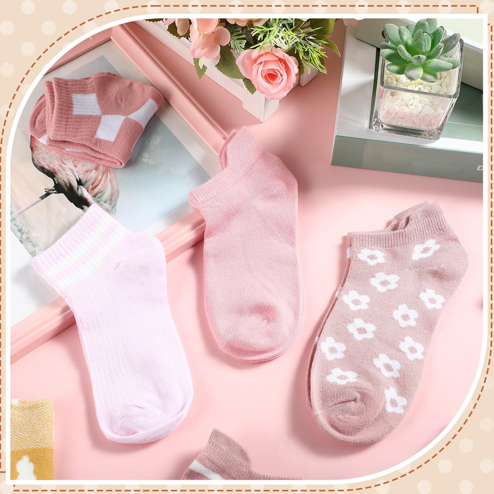 Mumufy 100 pares de calcetines de tobillo de corte bajo para mujer a granel con bonitos patrones bordados de corte bajo, calcetines invisibles delgados, transpirables, cómodos, a granel, calcetines