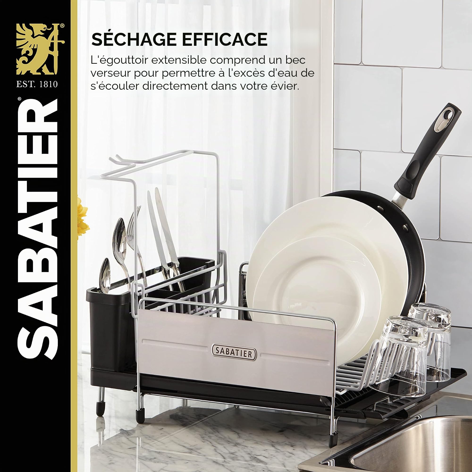 Sabatier Egouttoir à Vaisselle Extensible avec Fil gainé, Acier Inoxydable, Noir 5199813