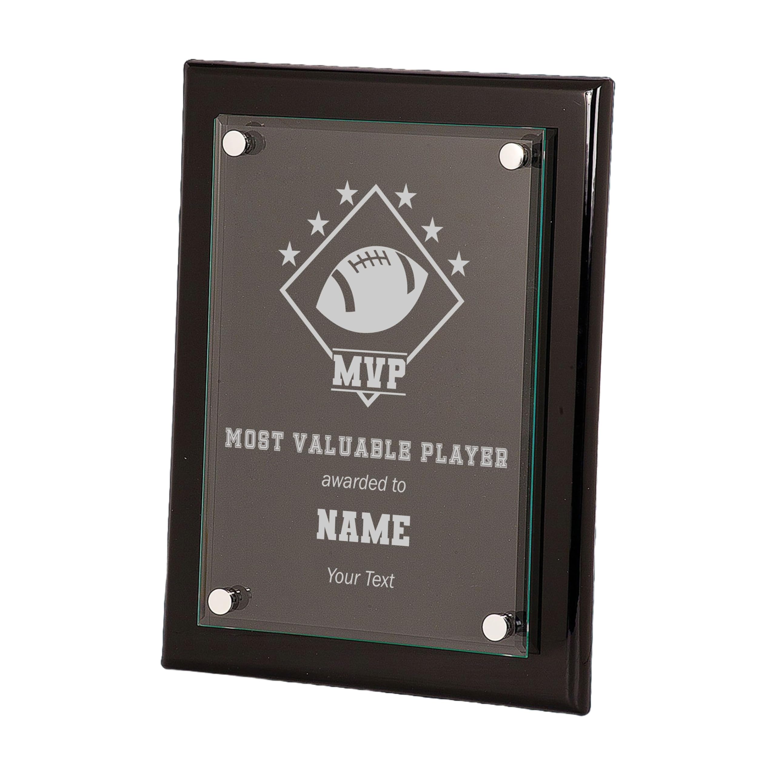 EliteAwards Custom Sports MVP Award Plaque for Football Player with Personalized Text Engraved 8x10 Floating Glass Plaque