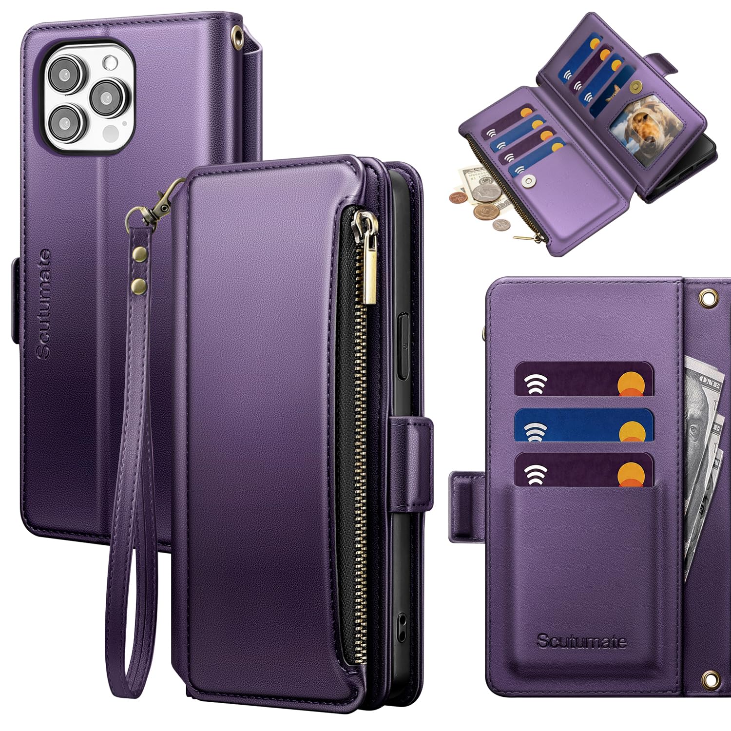 for iPhone 14 Pro Wallet Case with Card Holder,Purple