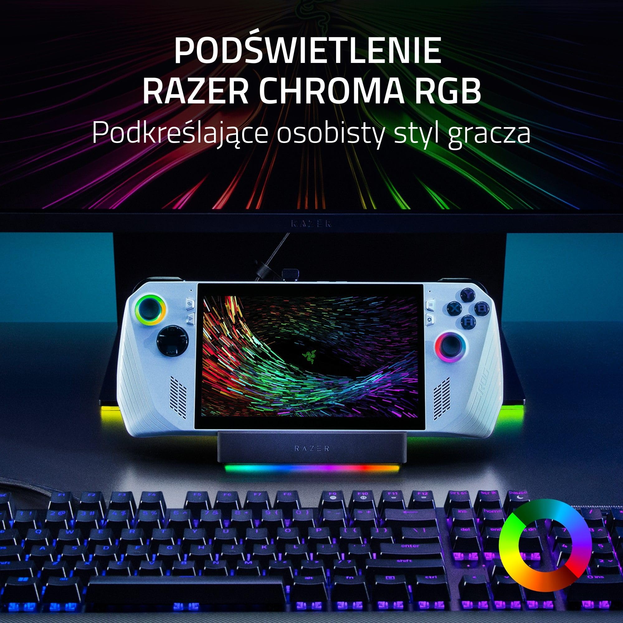 Razer Handheld Dock Chroma - 6-portowy koncentrator HDMI i USB do ładowania mobilnych urządzeń do gier lub tabletów (3x USB A, 1x HMDI, 1 USB-C 100W Passthrough Charging, 1x GbE) Czarny