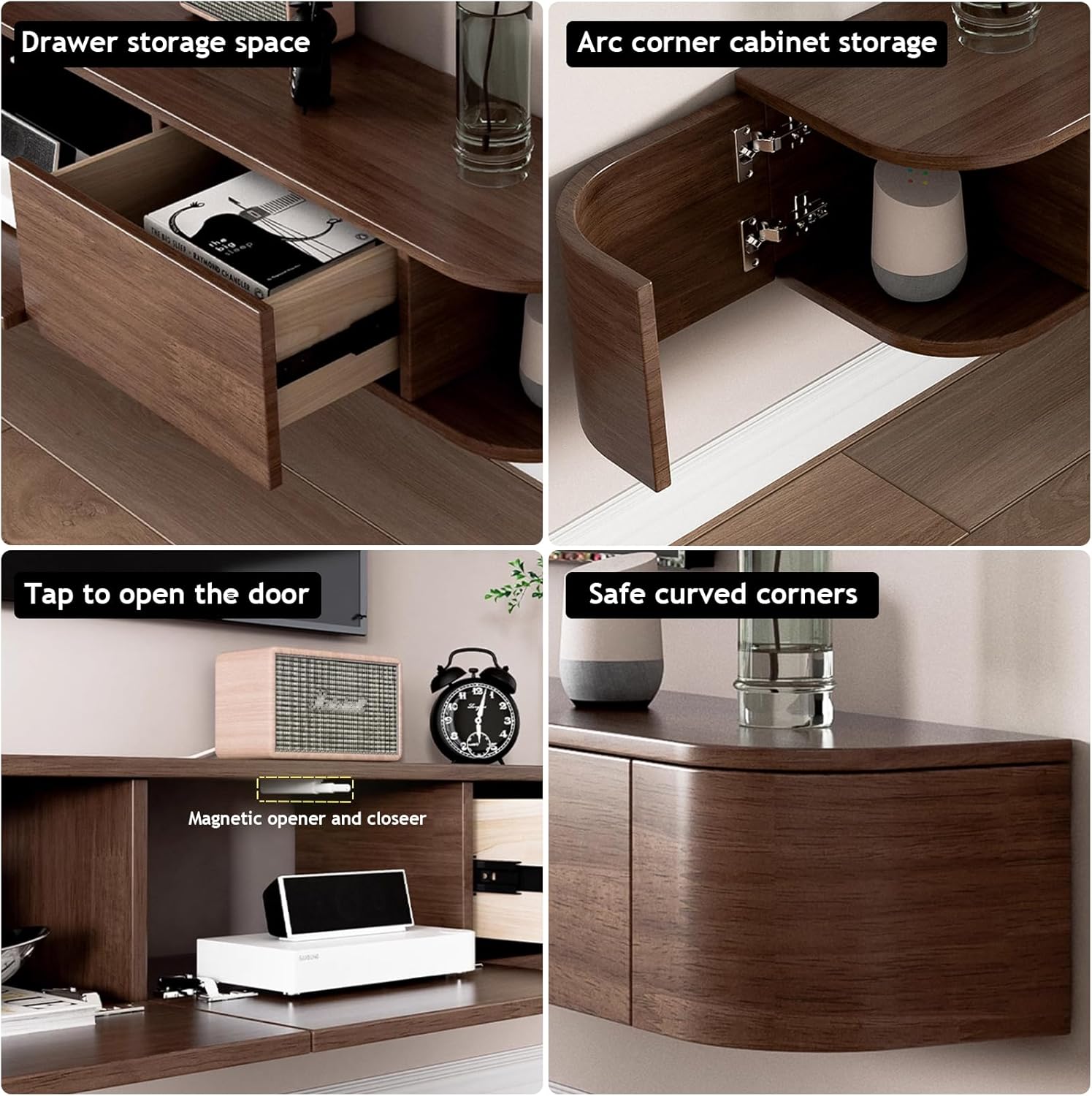 Floating TV Stand Cabinet Wall Mounted Entertainment Center Media TV Console Storage Shelf with Flip-Down Doors & Drawers for Living Room Bedroom Office(78in,Rustic Brown-LED Lights)