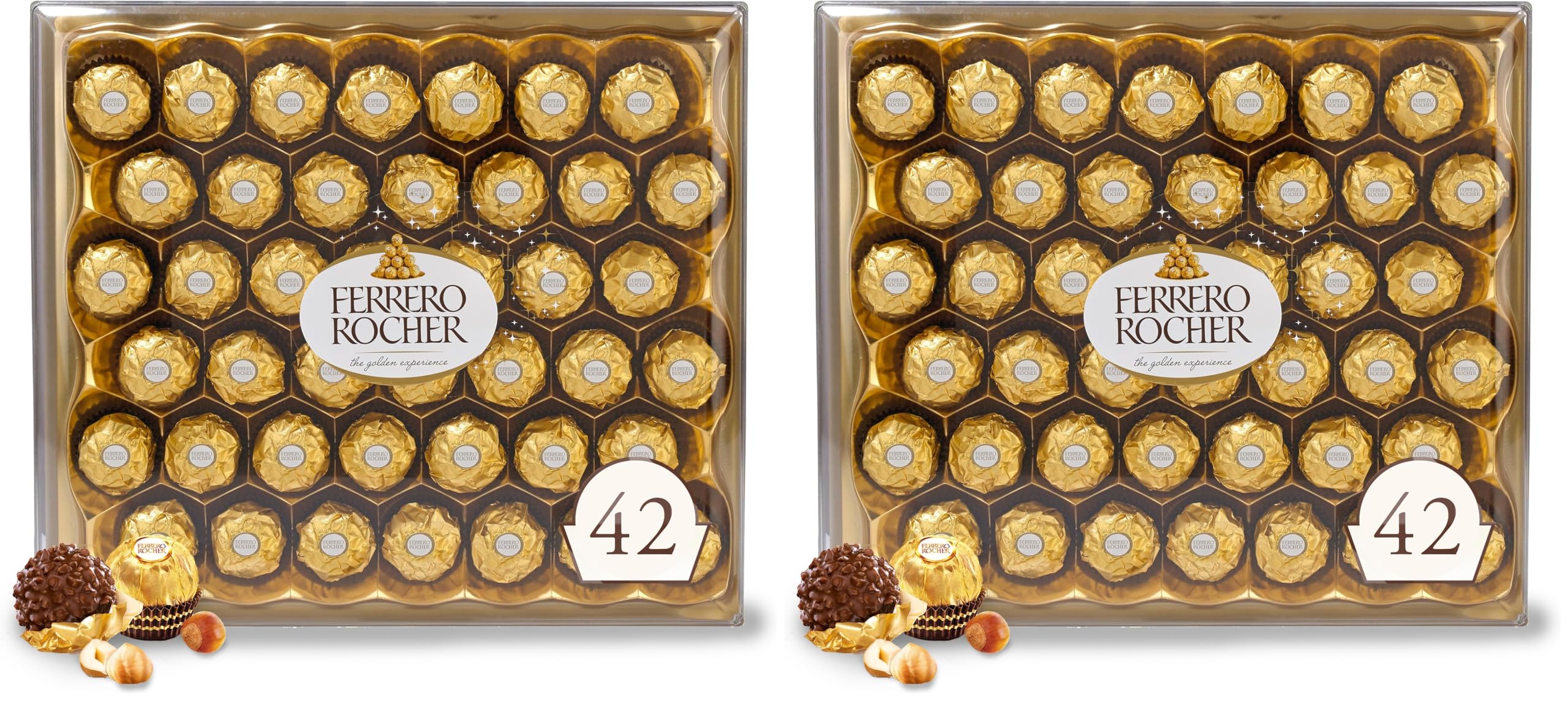 Amazon.com : Ferrero Rocher Gourmet Hazelnut Milk Chocolate Gift Box, 42 Individually Wrapped Chocolates, 18.5 oz (Pack of 2) : Grocery & Gourmet Food