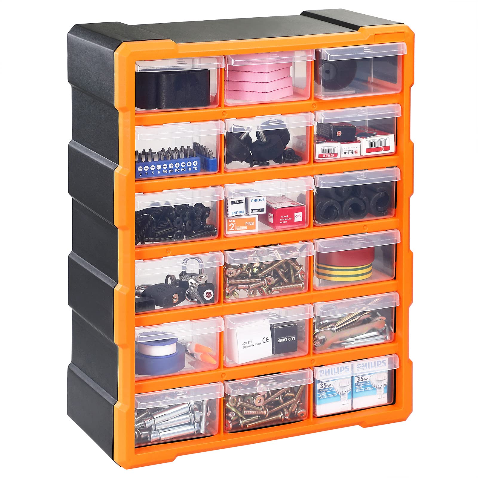 MONZANA® Organizador de Herramientas 18 Compartimentos Extraíbles Módulo Clasificador Piezas Pequeñas Cajas Almacenamiento Gabinete Tornillos Accesorios Garaje Bricolaje Ferretería Taller 47,5x38x16cm