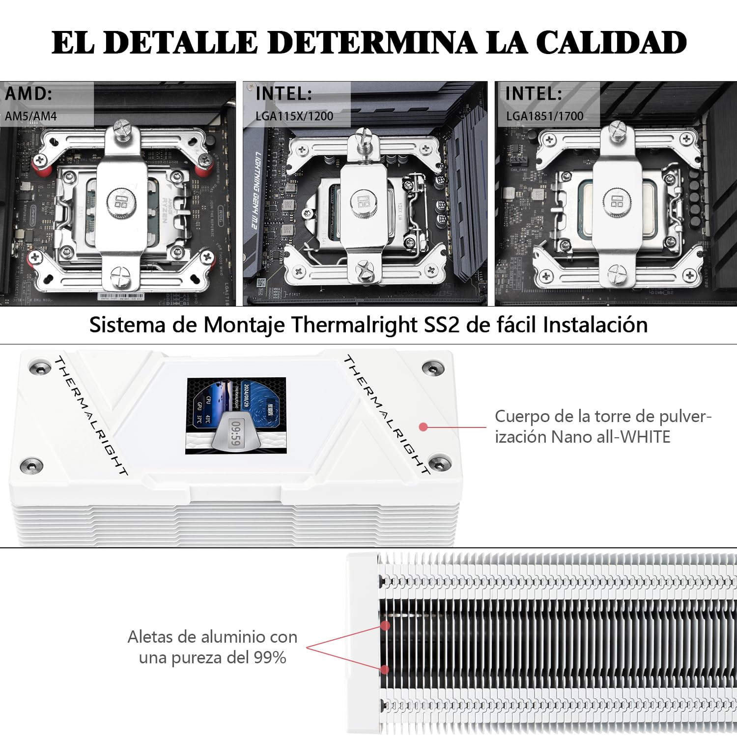 Thermalright Assassin Spirit 120 Vision ARGB Raffreddatore CPU bianco, raffreddamento della CPU dello schermo del PC con potenza di risoluzione 1.54 pollici, 240 x 240, per AM5 e LGA1700/1851