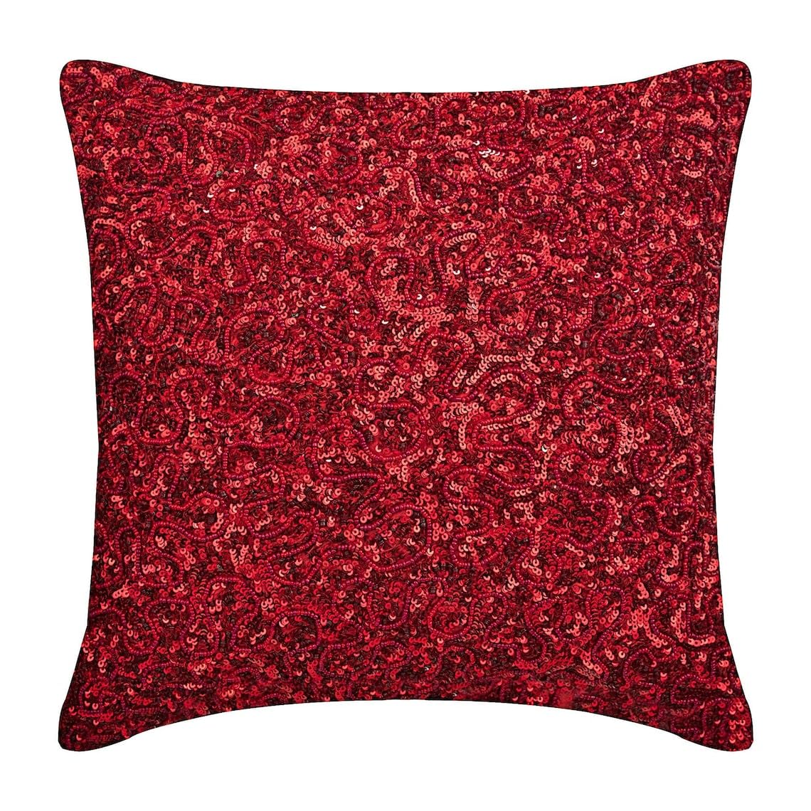 The HomeCentric Red Bling Decorative Cushion Cover Accent Cushion Couch Sofa Bed Pack of 2, 65x65 cm (26"x26"), Red Silk Cushion Cover Red Sequins Embroidered, Modern Pillow Cases - Red Glitterati — image 1