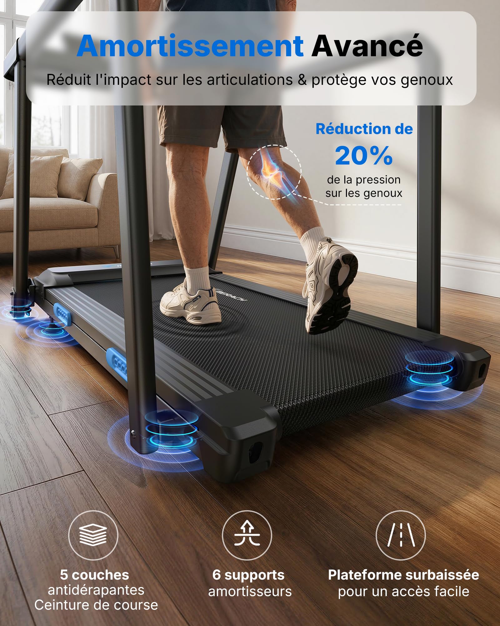 MERACH Tapis de Course Électrique Moteur Silencieux 3,0 CV Charge Max 136kg pour Seniors Rééducation Cardio à Domicile