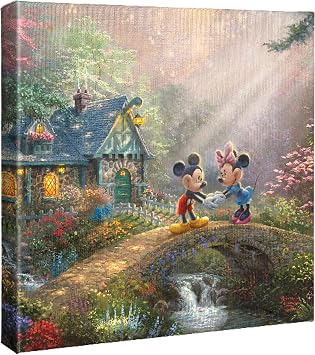 Thomas Kinkade Studios Disneys Mickey and Minnie Sweetheart Bridge 14 x 14 Gallery Wrapped Canvas