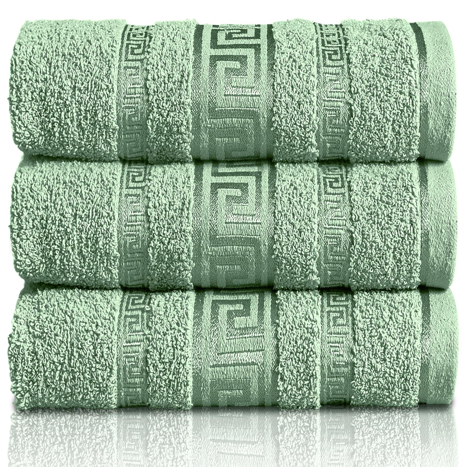 GC GAVENO CAVAILIA Greek Bath Sheet - Pack Of 3 100% Egyptian Cotton Towels Bath Sheets - Extra Large Soft Highly Absorbent Quick Dry Towel (90x150 cm) - 550 GSM Towels For Bathroom - Green
