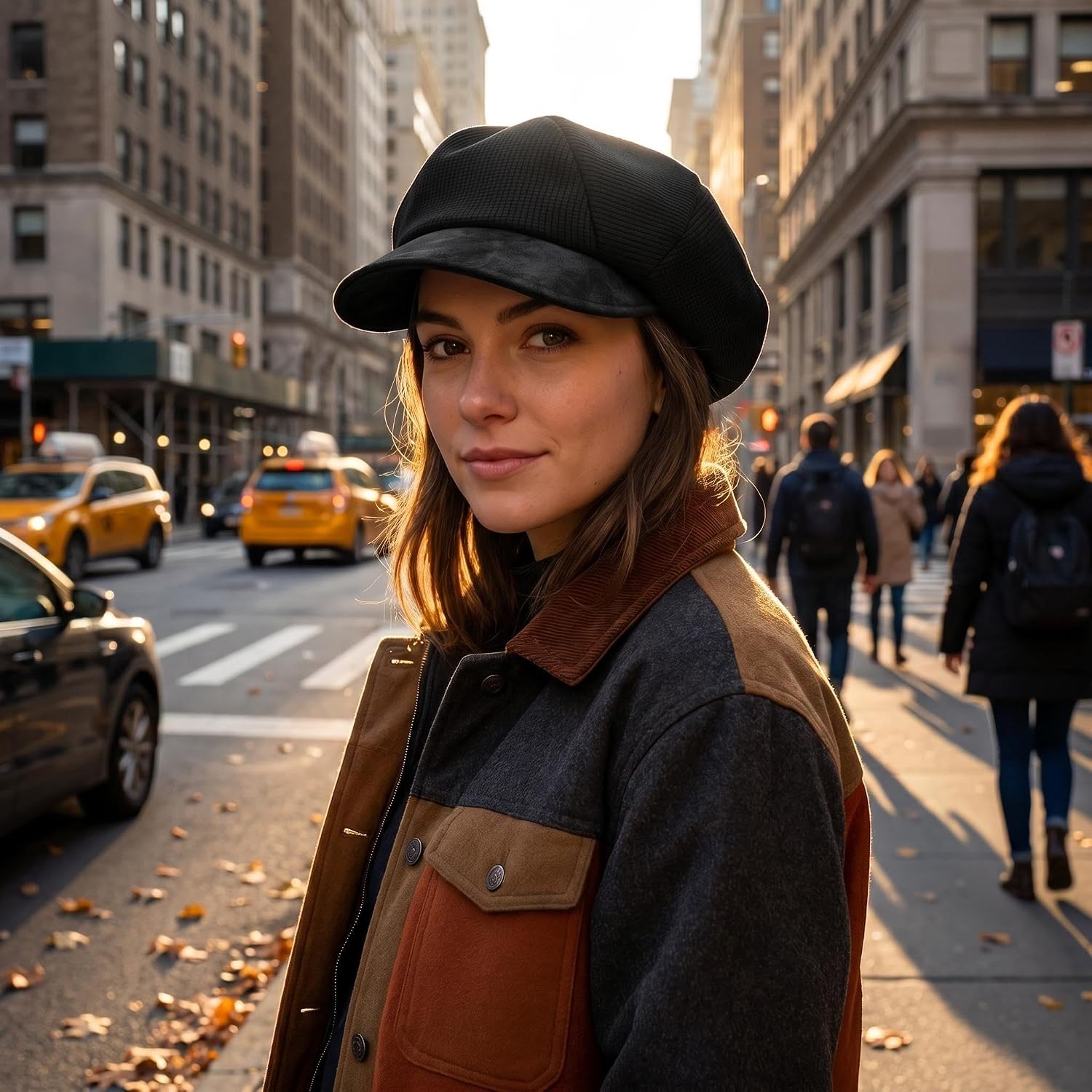 Womens Newsboy Hats Fashion Beret Hat PU Leather Brim Unique Designs