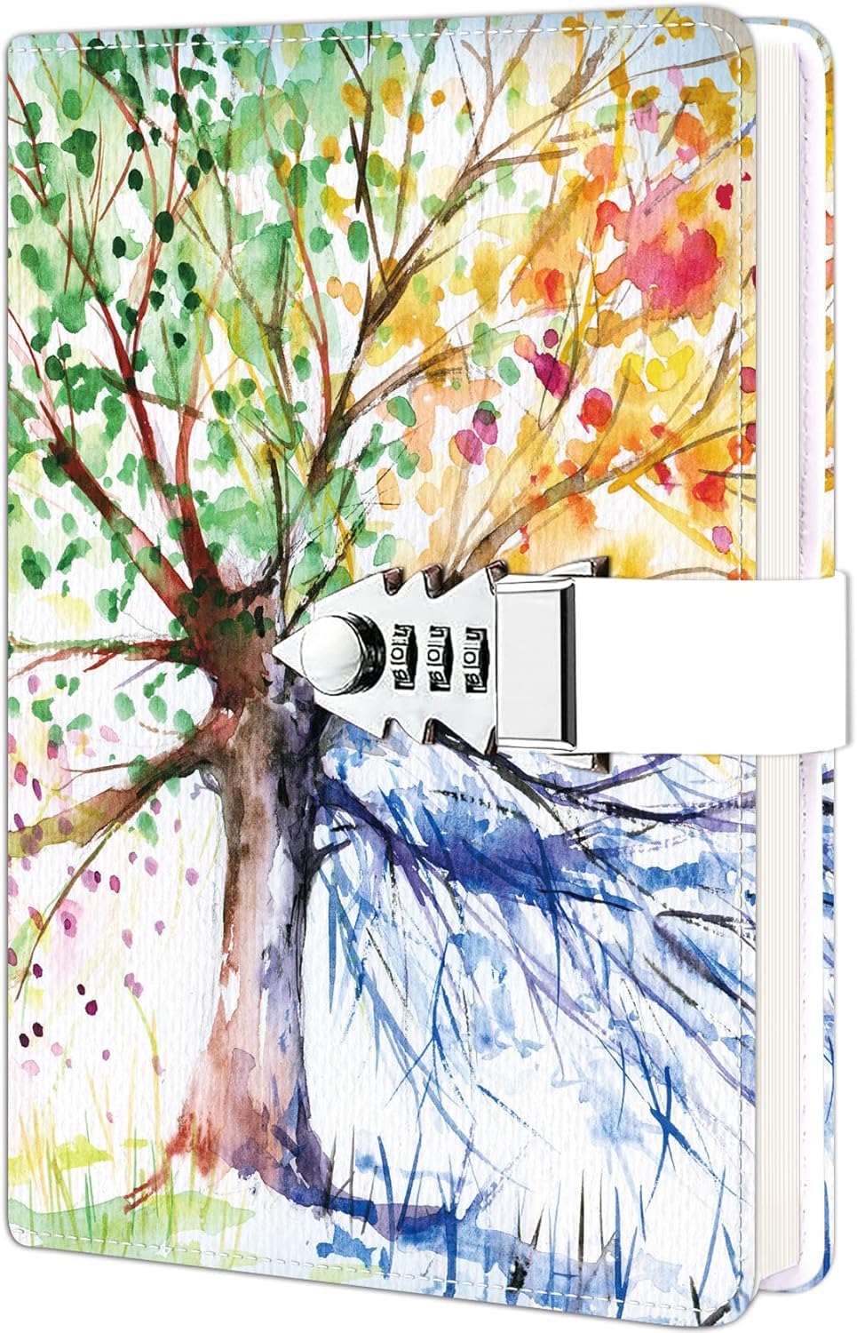 ZXHQ Journal Intime avec Code 21 x 15,5 cm – 224 pages, Carnet Secret pour Fille et Femme, Couverture en cuir PU, Motifs Élégants, Idéal pour Écriture Privée et Cadeau-Arbre des Saisons