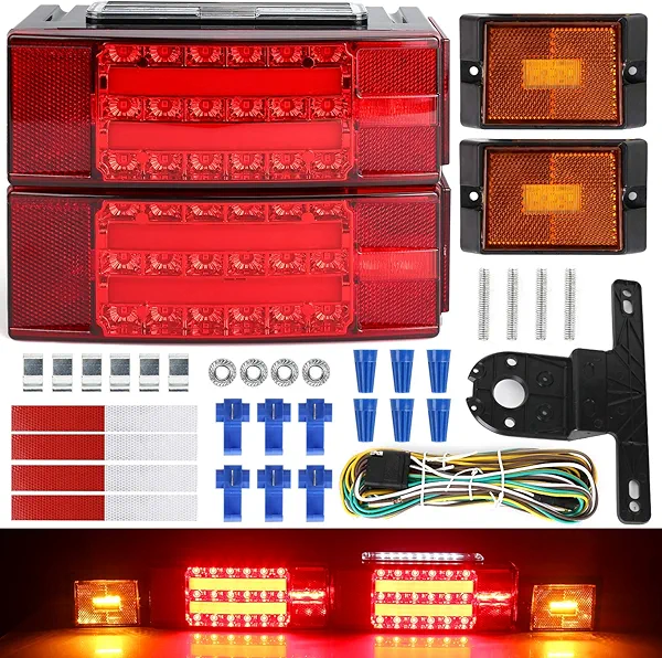 LINKITOM New Submersible LED Trailer Light Kit, Super Bright Brake Stop Turn Tail License Lights for Camper Truck RV Boat Snowmobile Over 80" Inches