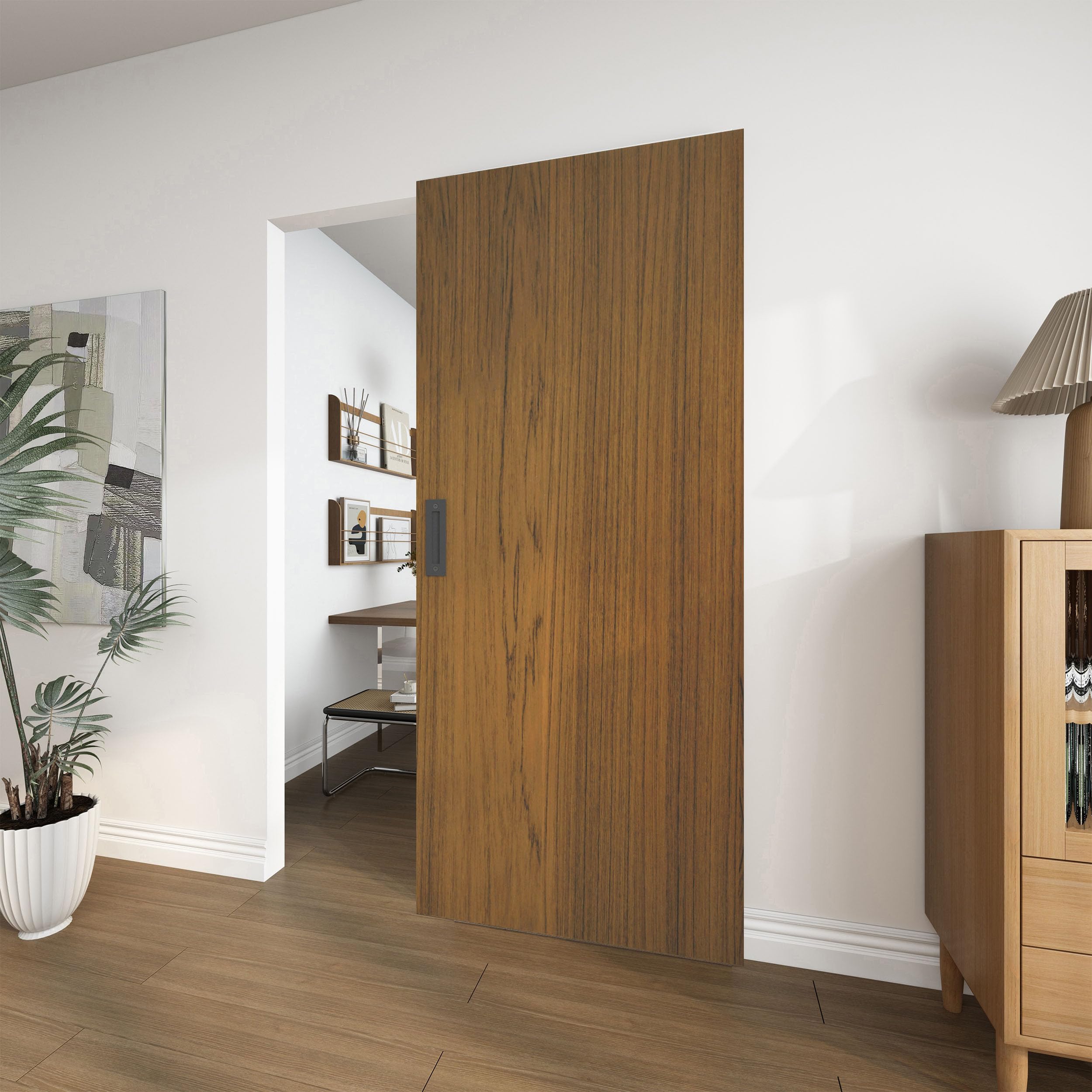 Photo 1 of JUBEST 36"x84" Concealed Sliding Barn Door with Soft Close Hardware Kit, Brown Hidden Door for Opening 32"-34"x80", Waterproof and Modern, Smooth Sliding, for Interior Using, Widely Used
