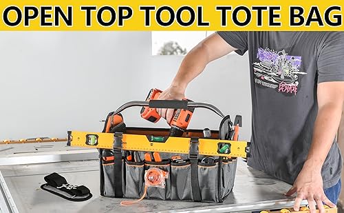 Miniatura 6 de Bolsa de herramientas con parte superior abierta de 16 pulgadas, tela gruesa 1680D, bolsas plegables de 29 bolsillos para herramientas con asa de