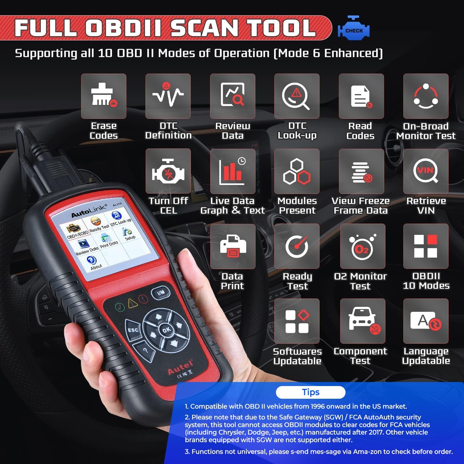 Autel AutoLink AL519 OBD2 Scanner Enhanced Mode 6 Car Diagnostic Tool Check Engine Code Reader CAN Scan Tool, Advanced Ver. of AL319