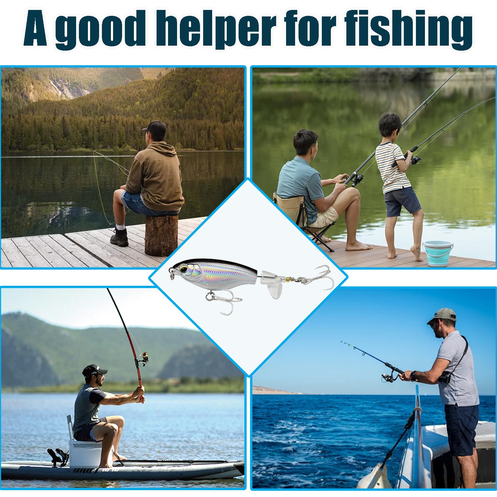 Señuelos Topwater Pesca Trucha Plástico Flotante Cola Giratoria Cebo Duro Agua Dulce Salada