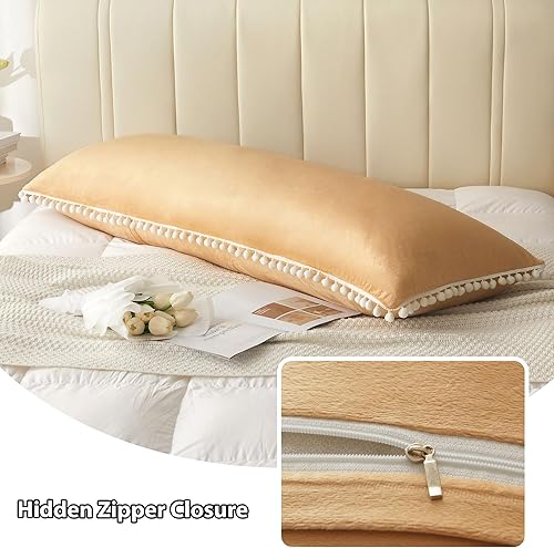Miniatura 5 de LIFEREVO Funda de almohada corporal de terciopelo con pompones, funda de almohada suave y mullida de 20 x 54 pulgadas para embarazos que duermen de