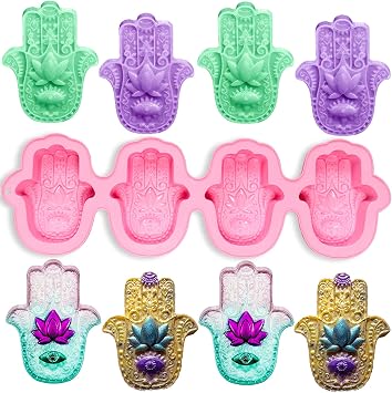 Actvty Hamsa Silicone Soap Molds, 4 Cavities Hand of Fatima Silicone Molds, Palm Amulet Mold for DIY Soap, Candle, Bath Bombs, Chocolate, Cake Decoration, Resin Casting