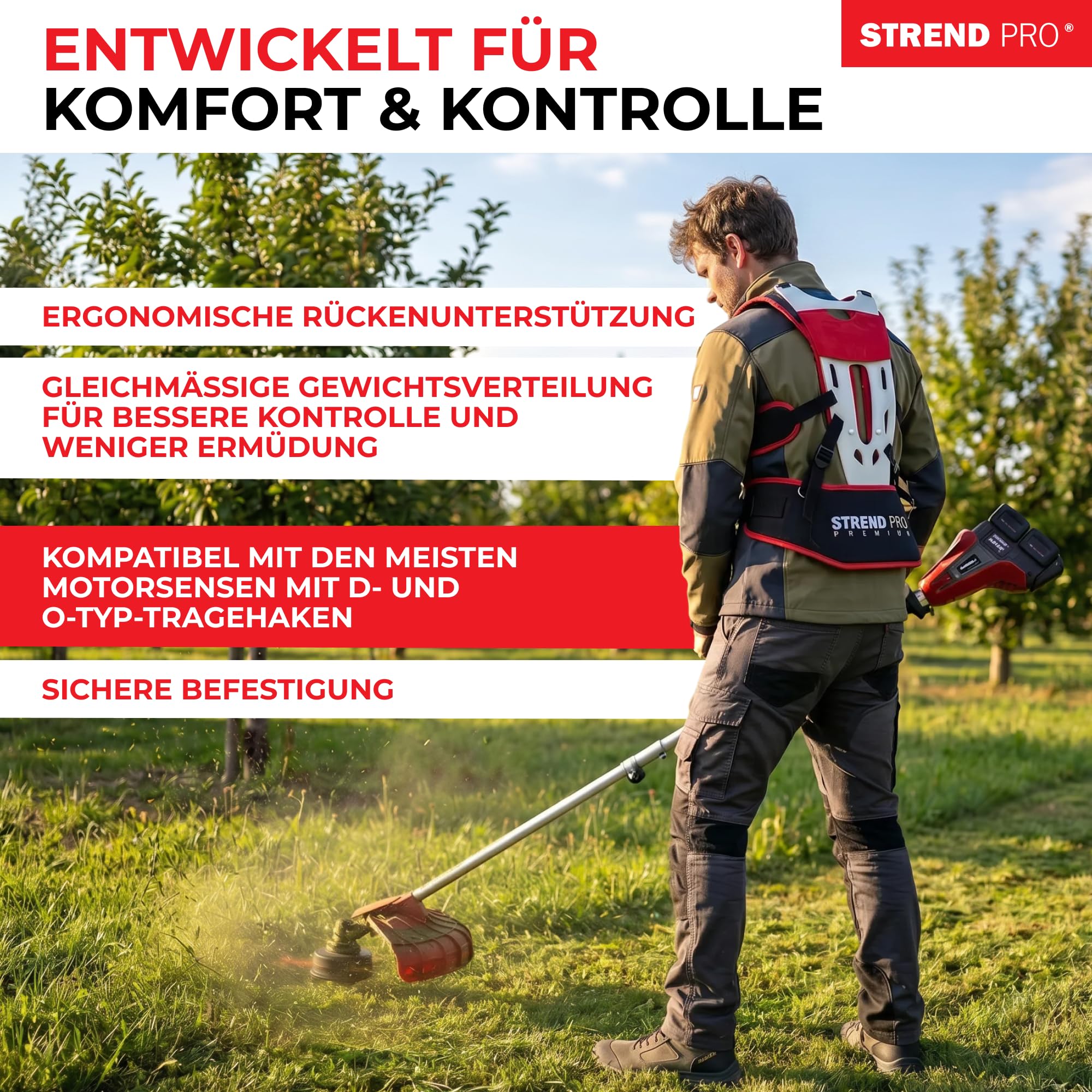 STREND PRO Motorsense Schutzset | Tragegurt TW010-W und Schutzhelm Freischneider | 3 Varianten zur Auswahl