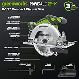 Greenworks 24V Cordless (6-Tool) Combo Kit – Drill +Impact Driver+Circular Saw+Reciprocating Saw+Multi-Tool+Flashlight, 4.0Ah + 2.0Ah Battery, 65W Fast Charger,(2) Cables CK361 - 7