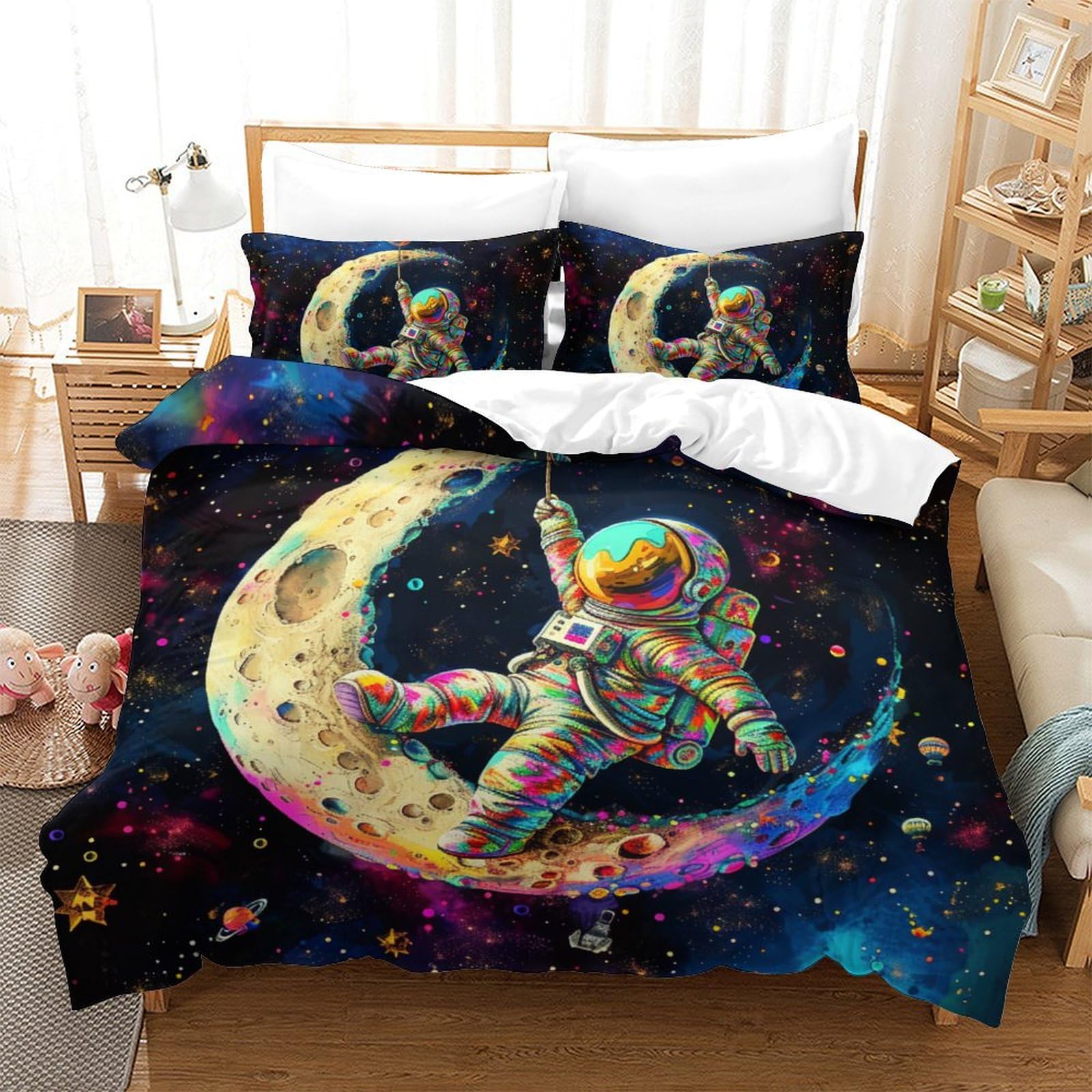Housse de couette astronaute avec fermeture éclair pour lit double 200x200 ado