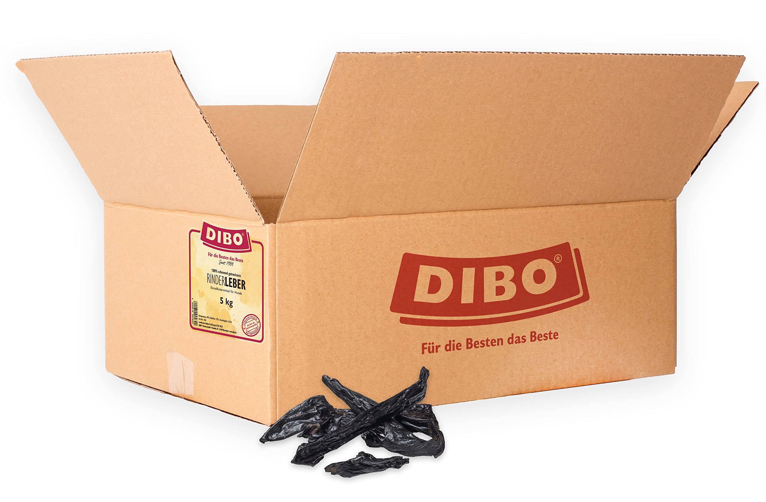 DIBO Rinderleber, 5kg-Karton, der kleine Naturkau-Snack oder Leckerli für Zwischendurch, Hundefutter, Qualitätskauartikel ohne Chemie