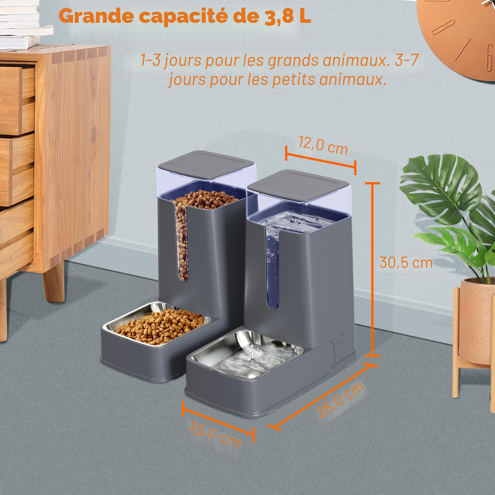 Kit de distributeurs d'eau automatiques pour Chats et Chiens (Lot de 2) — 3,8 litres — Convient aux Chiens de Petite, Moyenne et Grande Taille
