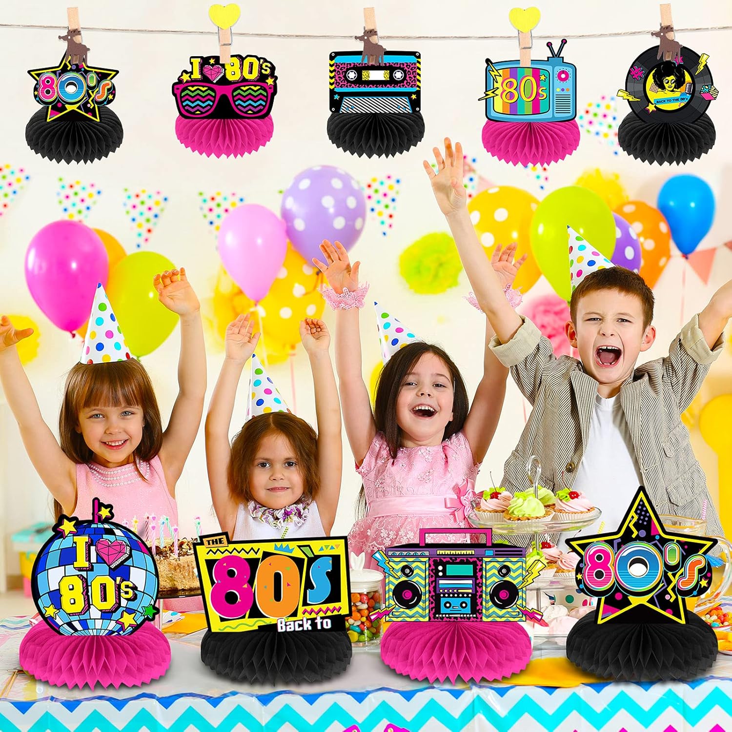 Chinco 9 Pieces 80's Honeycomb Centerpieces Honeycomb Table Centerpieces 80s Retro Decorations Table Toppers Retro Hip Hop Party Supplies Decor for Hip Hop Muisc Party Birthday - Image 4