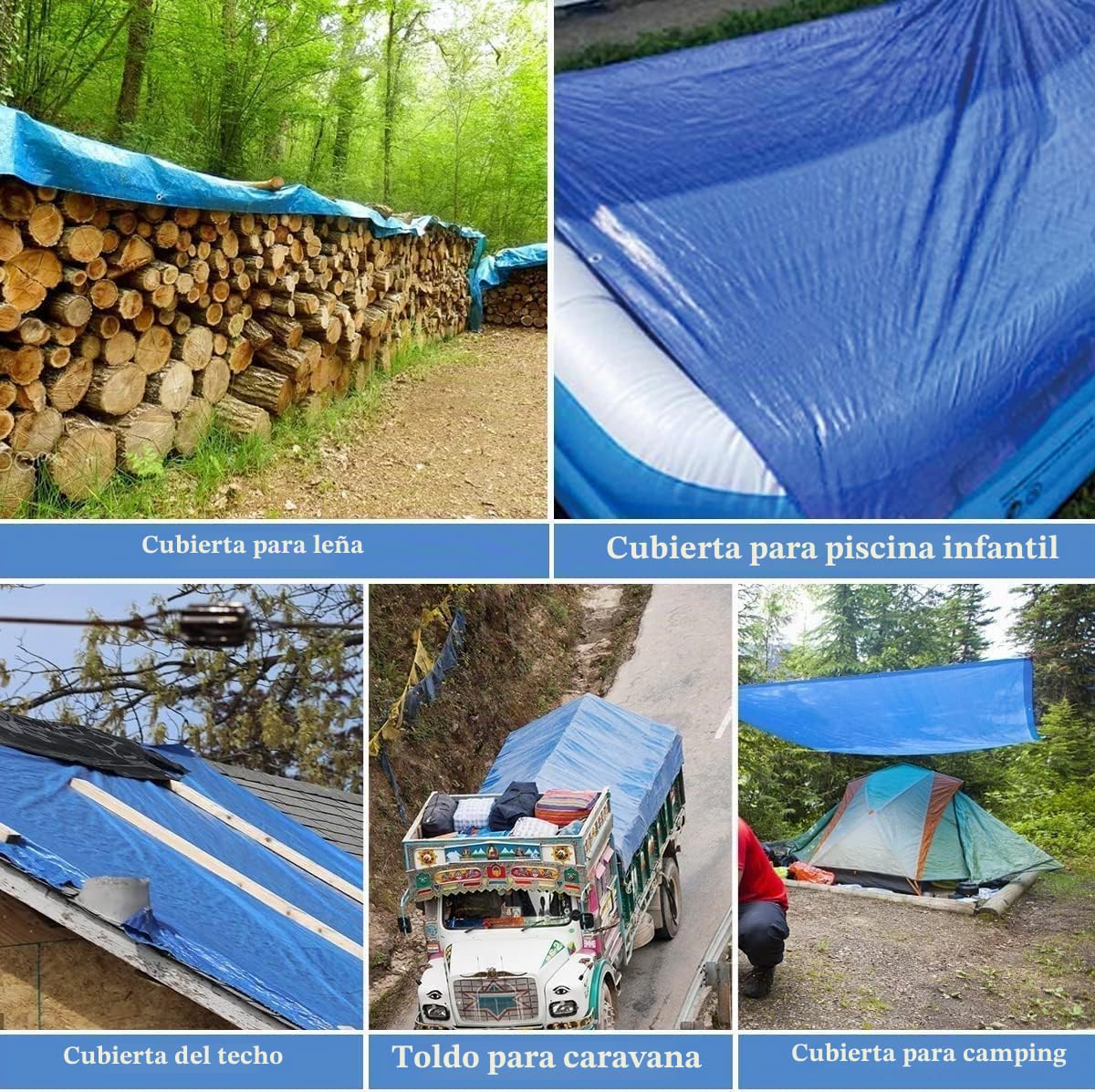 (Azul/Negro, 3x4 250g) Lona Impermeable Exterior - Reforzada - Argollas Antidesgarro - Toldo 100% Impermeable y 100% Protección UV - Cubretodo Múltiples Usos - 3 Capas Laminado Cruzado