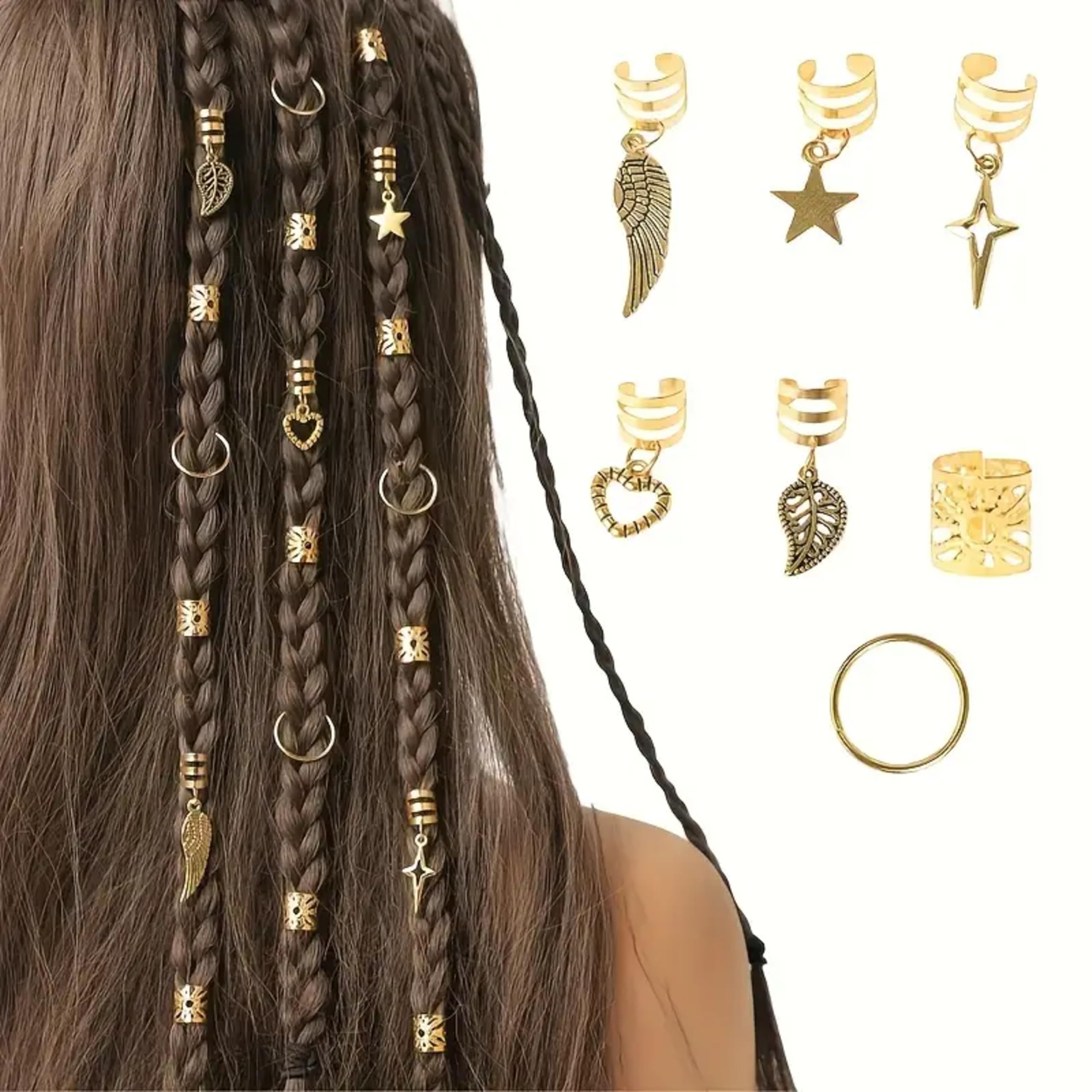 Hippie Style Hair Rings, 35pcs Alloy Braid Hair Ring Set for Girls & Women