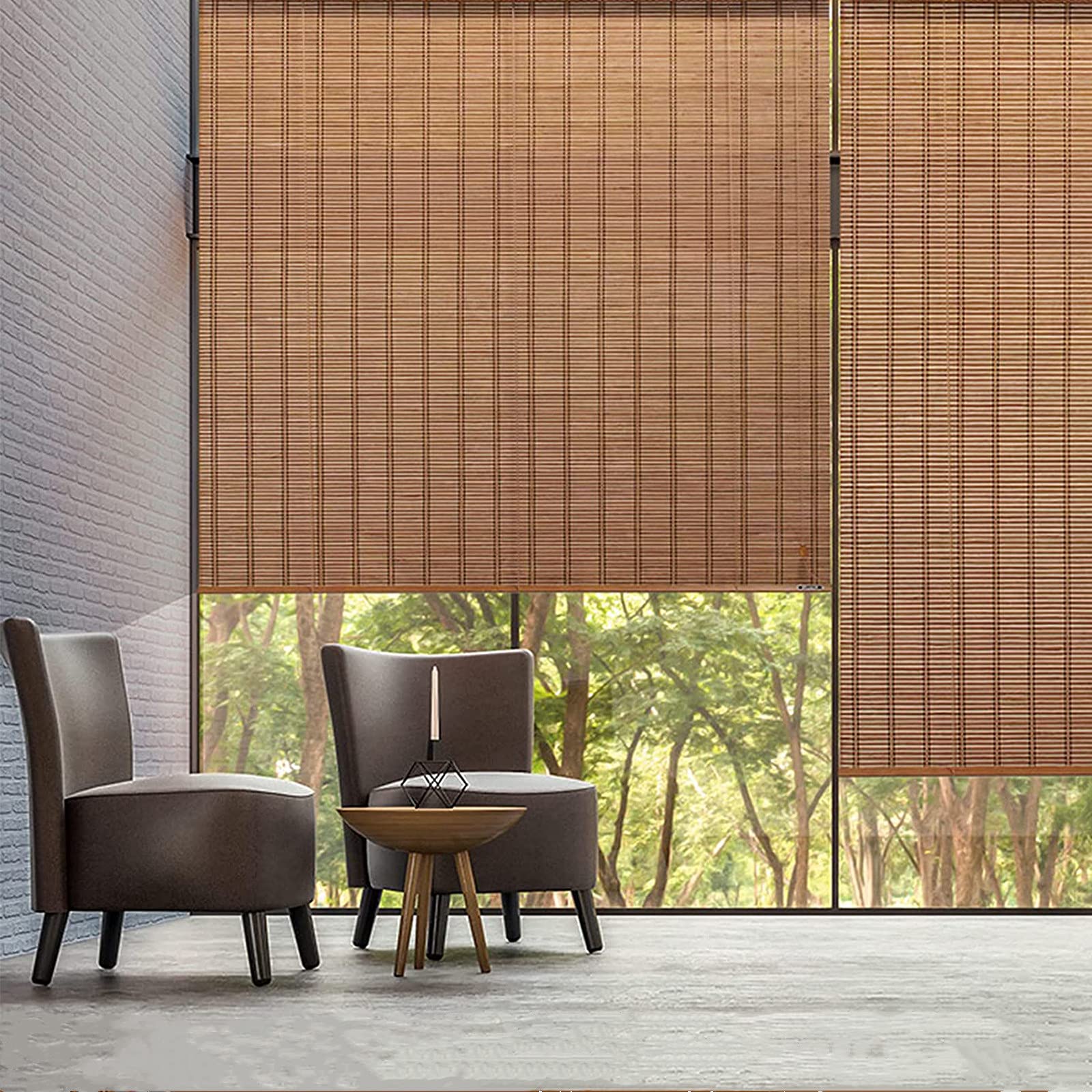 Bamboe Rolgordijn,Rolgordijnen Lichtdoorlatend Zonwering Bamboo Jaloezieën,Privacy,Ademend,Ventilatie,Anti-UV,voor Binnen,Buiten,Patio,Kantoor,Decoratie,Aanpasbaar (W110xH150cm