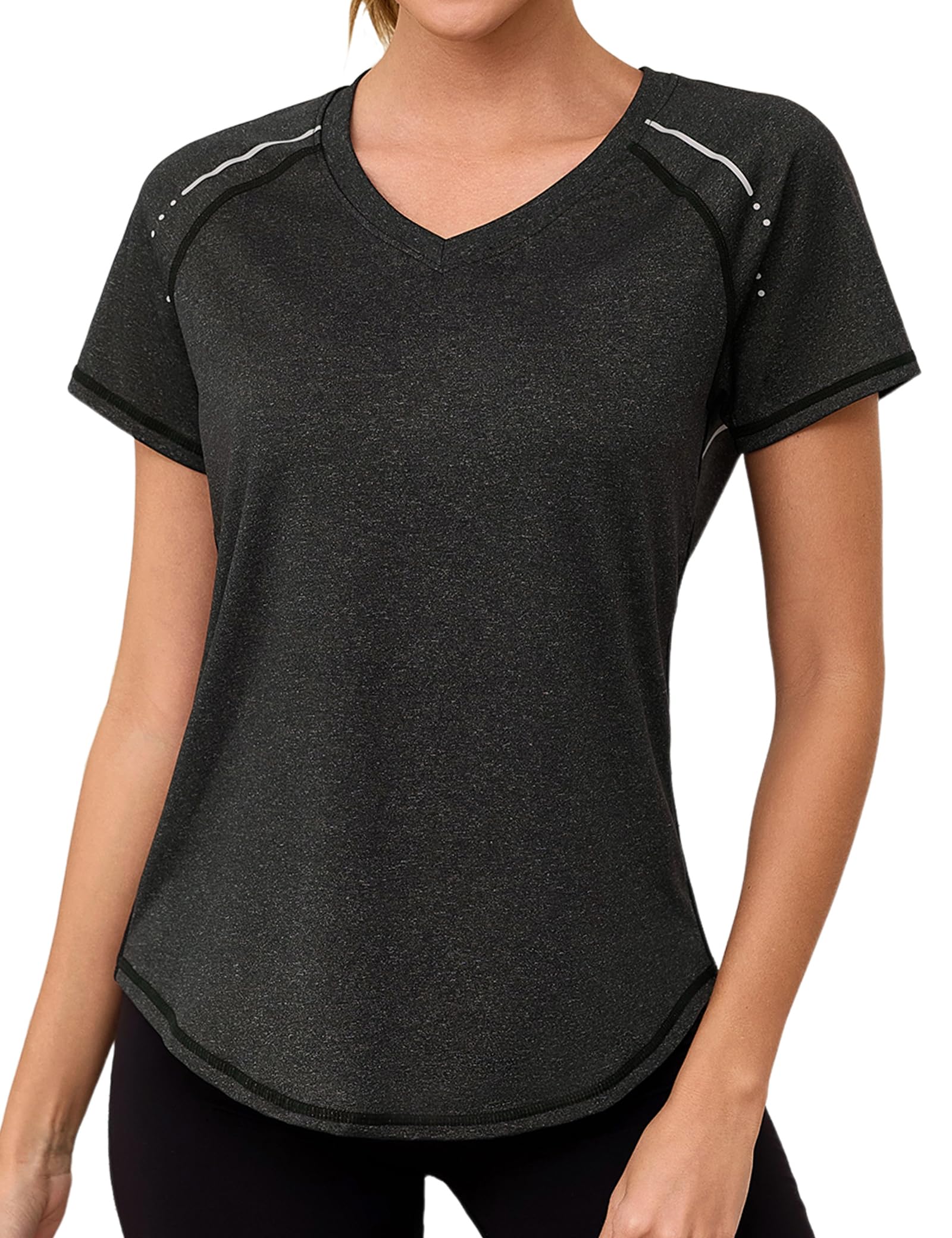 Gyabnw Damen Sport Fitness T-Shirt Kurzarm V-Ausschnitt Atmungsaktiv Funktionsshirt Leichtes Sport Oberteile Damen Top Für Fitness