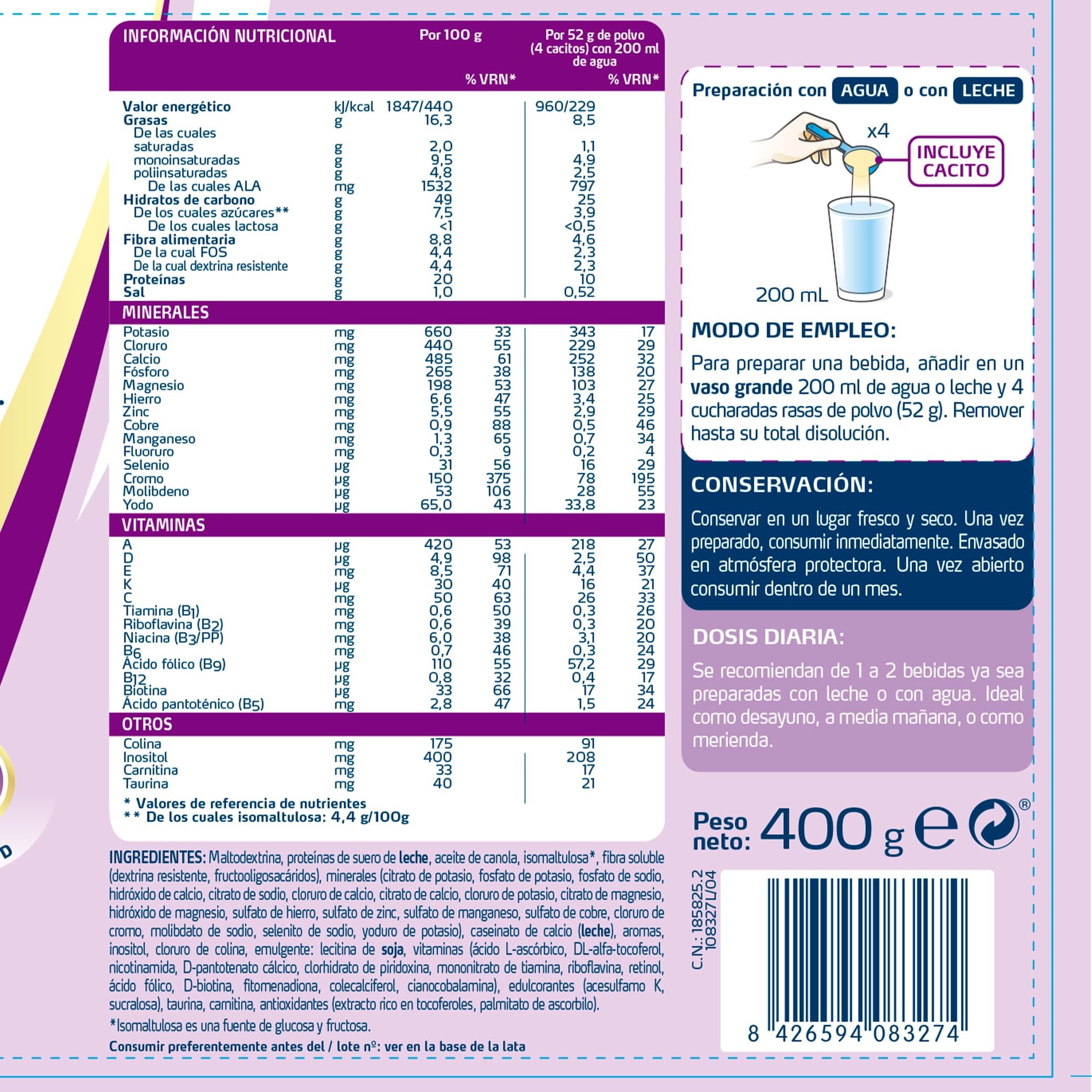 FontActiv diaBest Vainilla | 400g | Suplemento Nutricional con Fibra de Bajo Índice Glucémico para Adultos y Mayores
